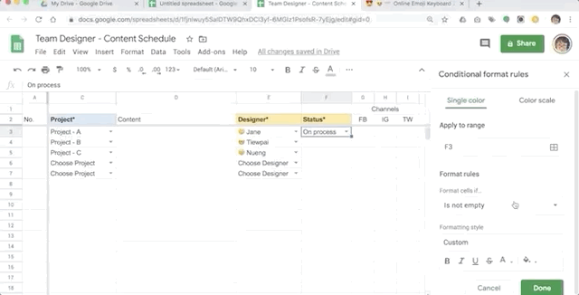 เปลี่ยน format ตามข้อมูลที่ใส่ไป โดยการตั้งกฏ Conditional formatting | Skooldio Blog - ความลับนักการตลาดค่าตัวแพง! รวม 9 สูตรลัด Google Sheets เพื่อทำ Data Analysis